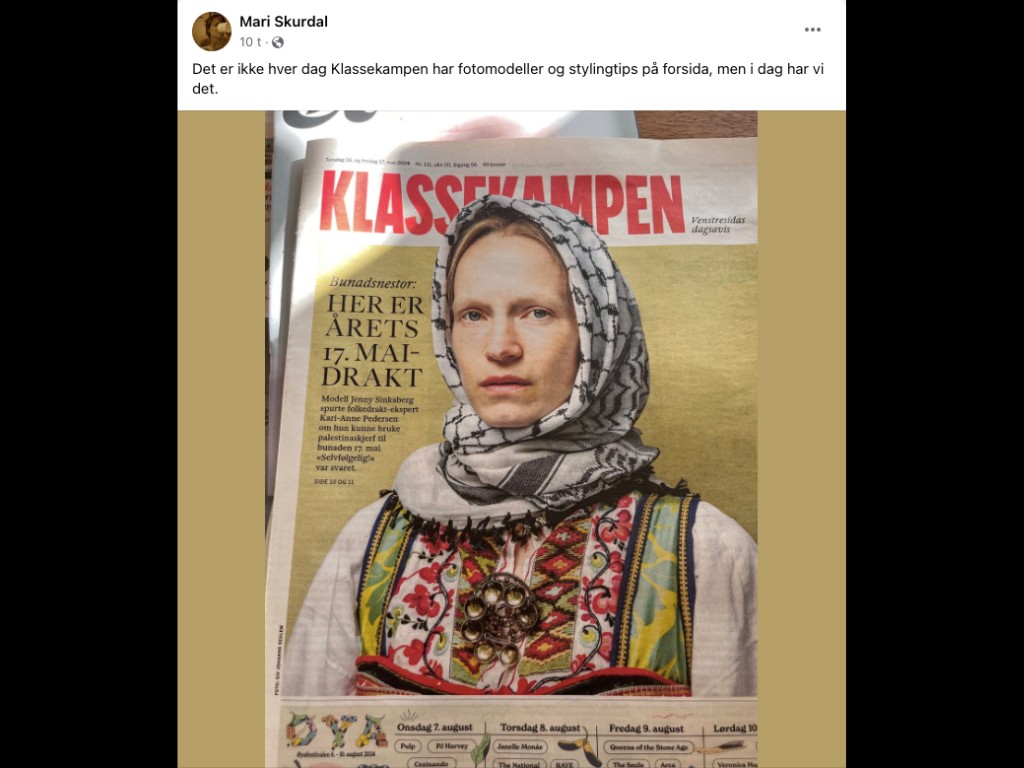 Klassekampen heier frem “palestinaskjerf” til bunaden