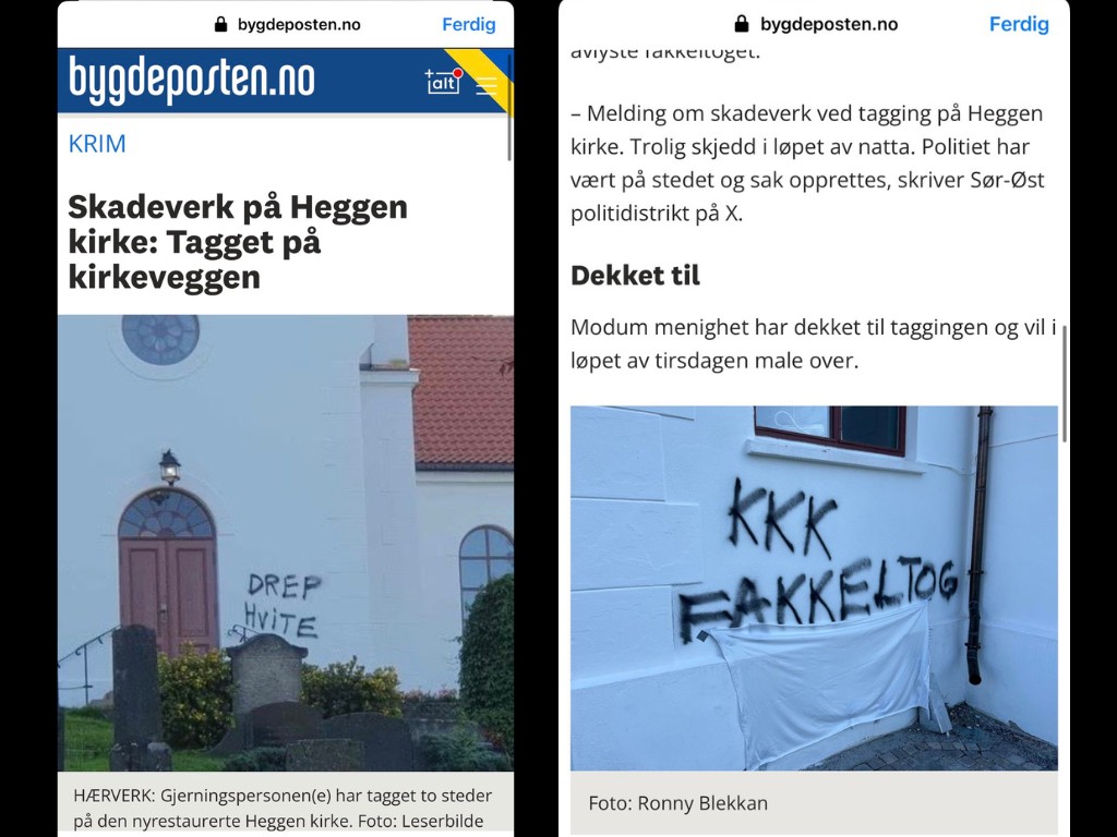 Middelalder-kirke er vandalisert: - Drep hvite