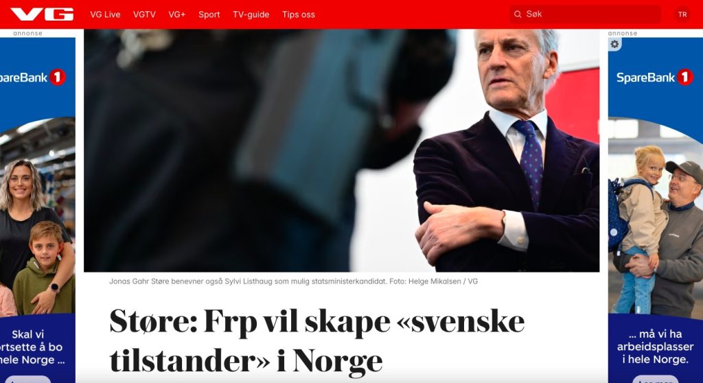 Støre med kontroversielle påstander om FrP og «svenske tilstander»