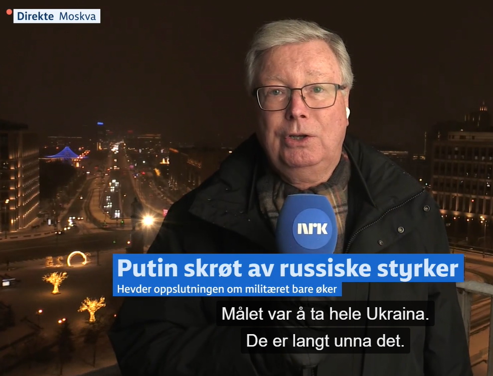 NRKs Russland korrespondent Jan Espen Kruse kommer med udokumenterte påstander om Russlands mål med krigen i Ukraina.