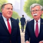 Donald Trump fjerner livvakter til Mike Pompeo og John Bolton. Illustrasjon med kunstig intelligens, Grok på X.