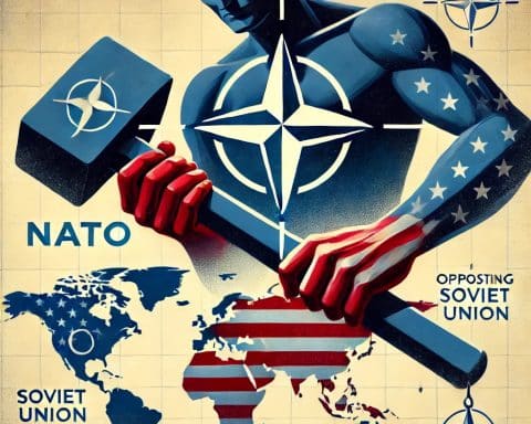 Roy Tore Ottesen skriver at NATO kun er verktøy for amerikansk hegemoni heller enn et verktøy for motstand mot Sovjetunionens og kommunismens ekspansjon. Illustrasjon med kunstig intelligens, ChatGPT/ Dall-E.