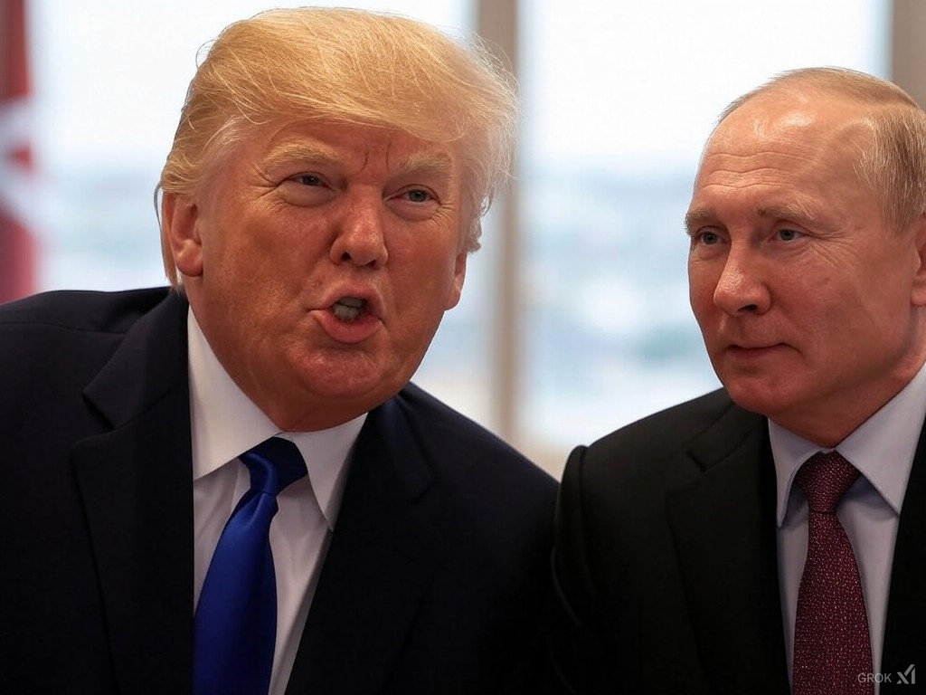 Samtalen mellom Donald Trump og Vladimir Putin er et paradigmeskifte for europeiske sikkerhetsstrukturer. Foto: Grok på X