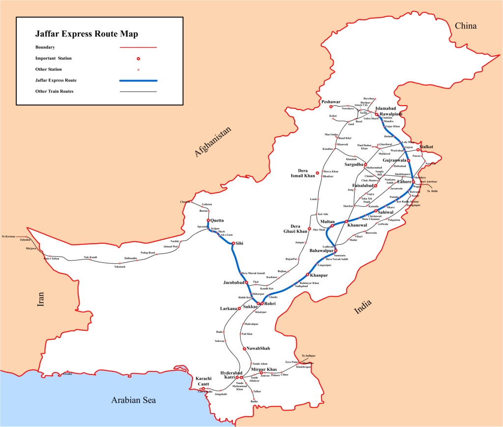 Jaffar Express er et tog som går mellom Quetta og Peshawar i Pakistan. Foto: Wikipedia commons.