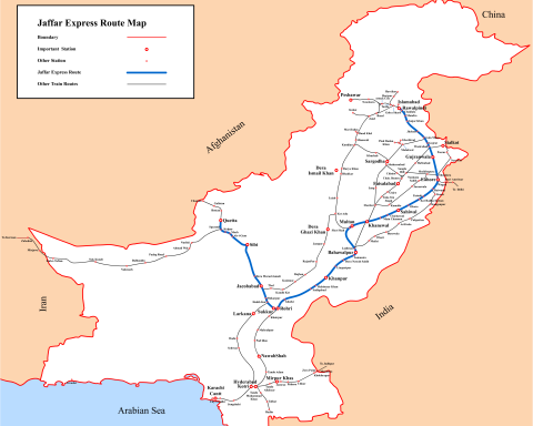 Jaffar Express er et tog som går mellom Quetta og Peshawar i Pakistan. Foto: Wikipedia commons.