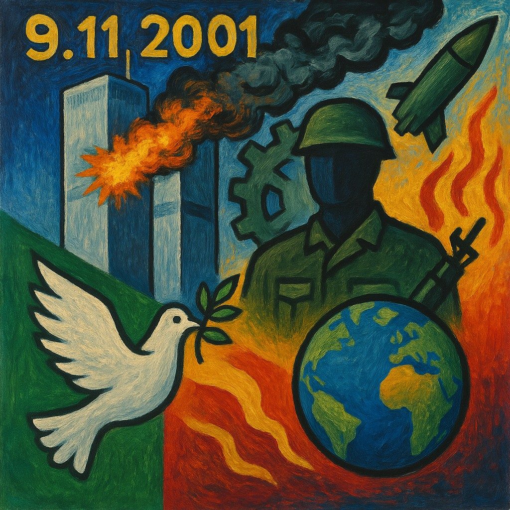 11. september ble en fest for det militærindustrielle kompleks. Illustrasjon med KI, ChatGPT/ Dall-E.