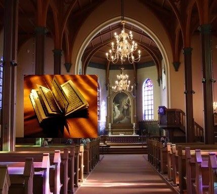 Det ble lest fra Koranen i Kampen kirke på langfredag. Foto fra Wikipedia og Kampen kirke.