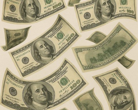 Fallende dollar. Illustrasjon med KI, ChatGPT/ Dall-E.