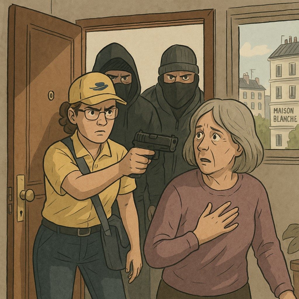 Fransk kvinne ranet av tre kriminelle i sitt eget hjem. Illustrasjonsbilde med KI, ChatGPT/ Dall-E