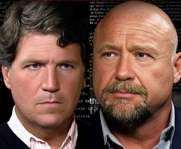 Tucker Carlson og Alex Jones, foto fra Tuckers video.